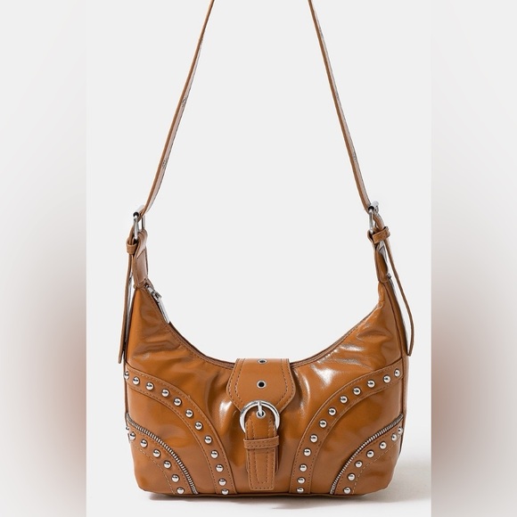 Fame Faux Leather Studded Trim Shoulder Bag🆕 - Picture 2 of 7